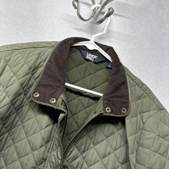 Lands' End Sz XL 18 Quilted Riding Jacket Green Primaloft Packable Coat Chore - Picture 3 of 6